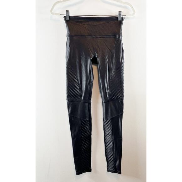 SPANX Shiny Faux Leather Slim Fit Pull On Mid Rise Moto Leggings Black Small - Picture 6 of 14